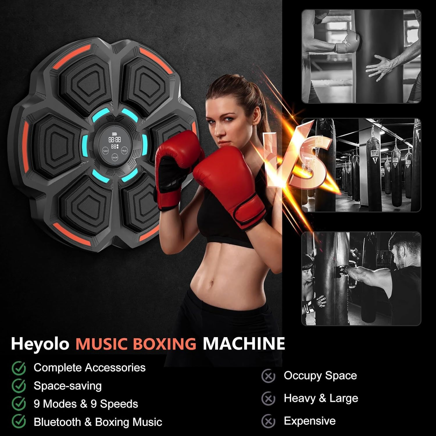 Heyolo Music Boxing Machine with Boxing Gloves, LED Electronic Wall-Mounted Boxing Punching Machine, Musical Boxing Training Machine for Adults and Kids, Workout Equipment for Home Gym image number 7