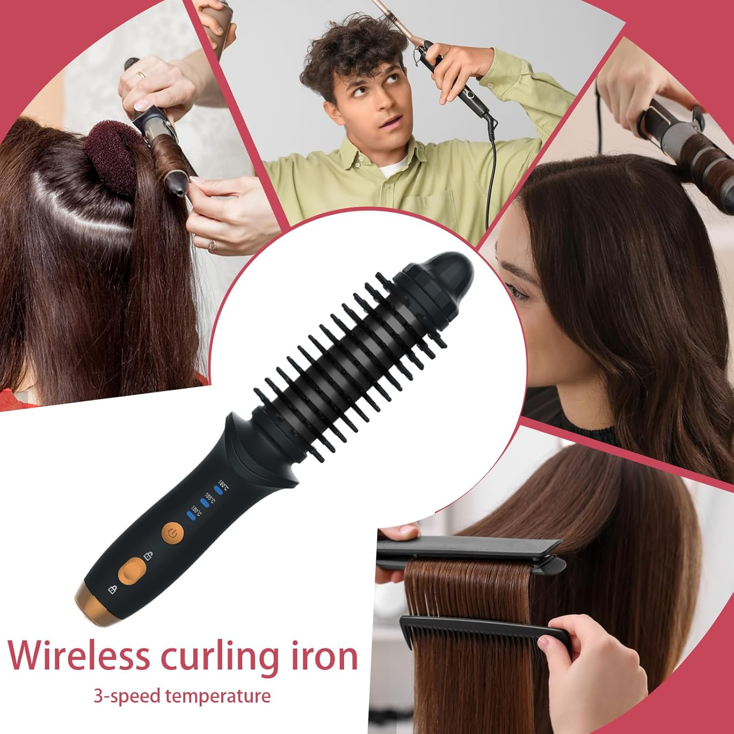 22.5X4.4X4.2 Cm Portable Rechargeable Curling Brush PC Small Hair Curling Iron Fast Heating Hot Brush for Women Nylon Bristle Styling Tool for Home, All Hair Types image number 3