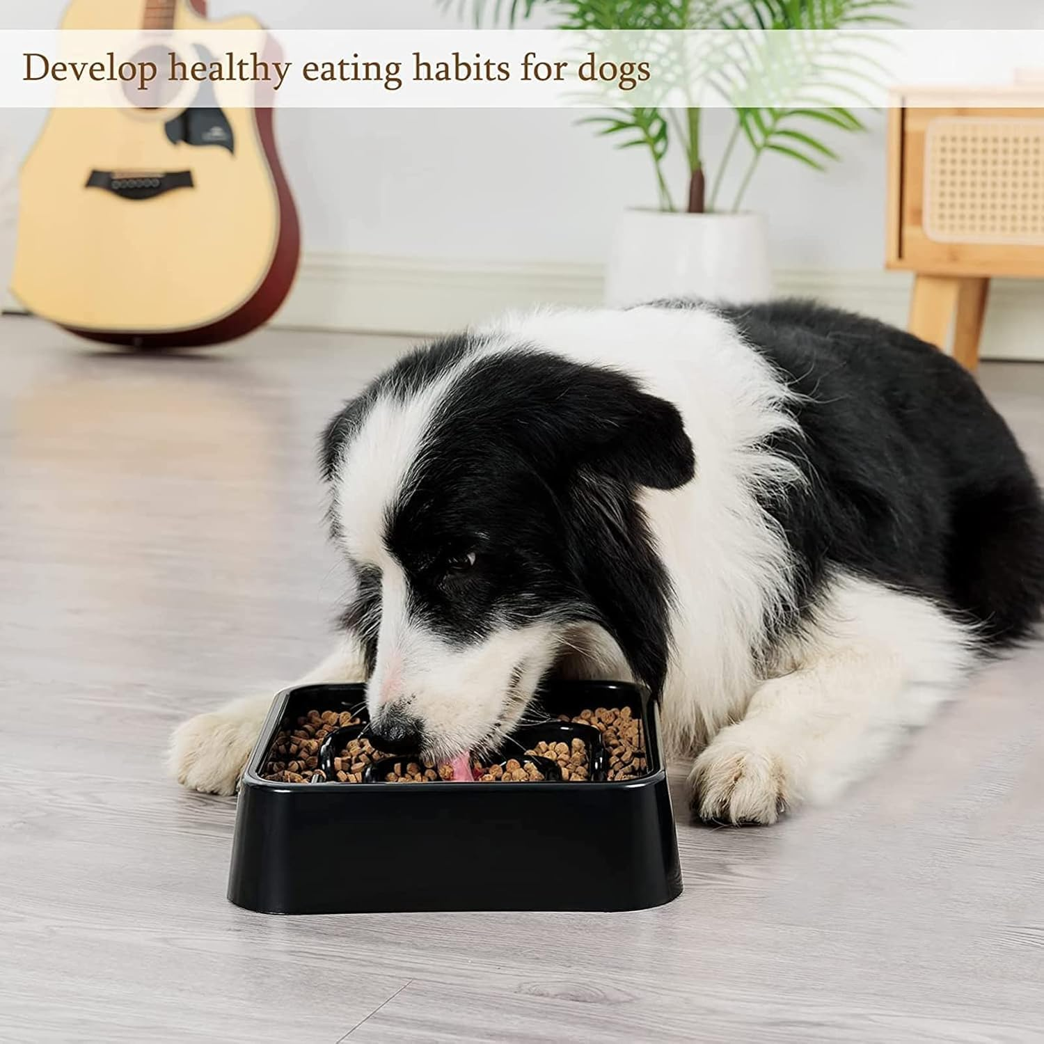 TOPIND Slow Feeder Dog Bowls, ABS Durable Anti-Choking Dog Food Bowl with Maze Design, Prevent Bloat & Gulping for Large Breed Dogs, Puppy Training and Multi-Pet Feeding (Black Square, L) image number 4