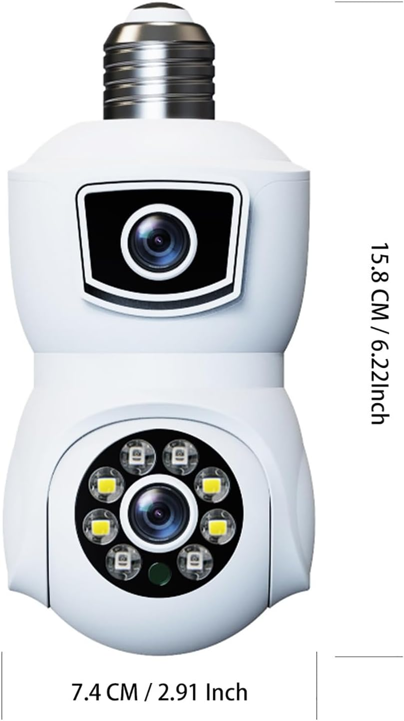 Wifi Dual Lens Security Light Bulb Camera,360&deg;Anoramic Humanoid Tracking Night Vision Motion Detection Cloud Storage IP Surveillance (Black)