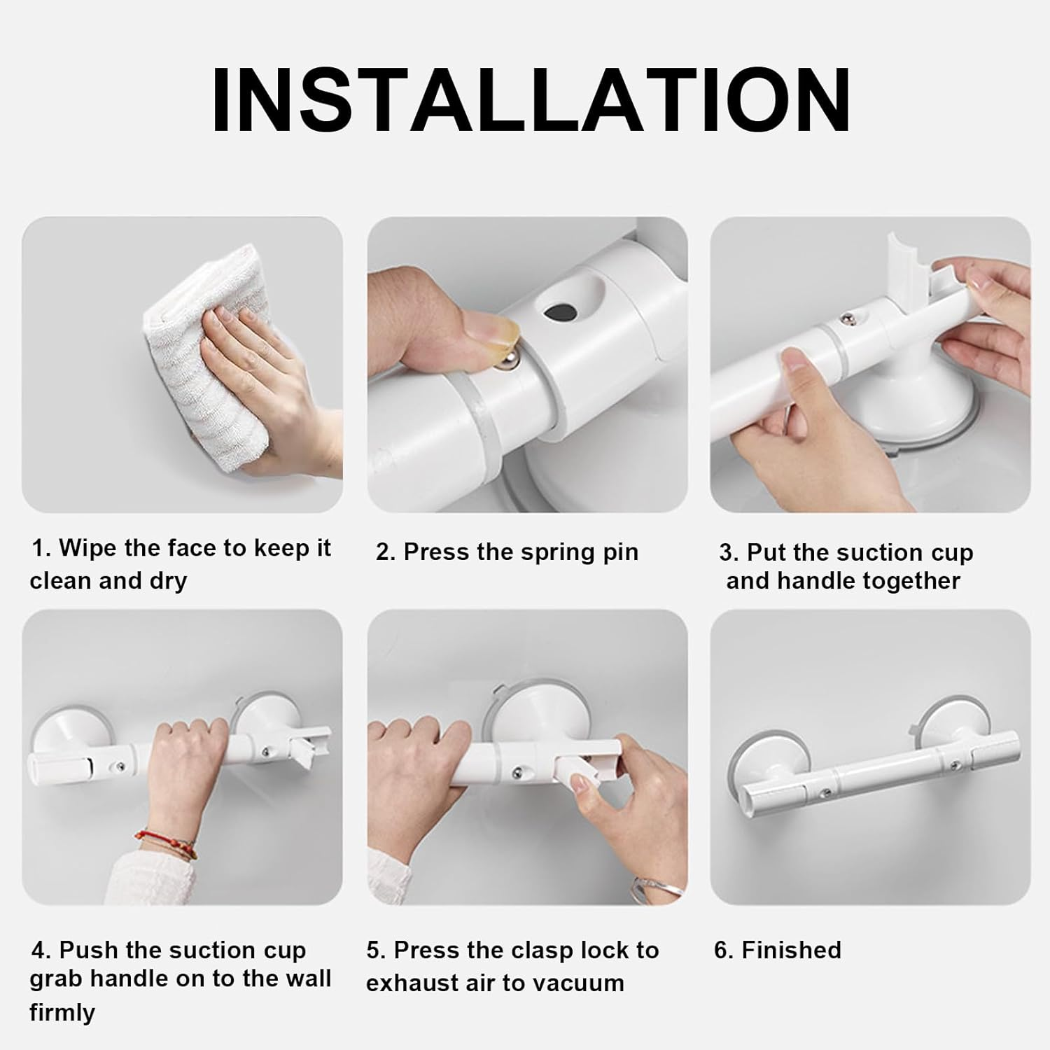 Grab Bars for Bathtubs and Showers 2 Pack, Shower Handles for Elderly Seniors Suction, 45 Cm / 17.72 Inch, Heavy Duty Safety Grip Handrails image number 6