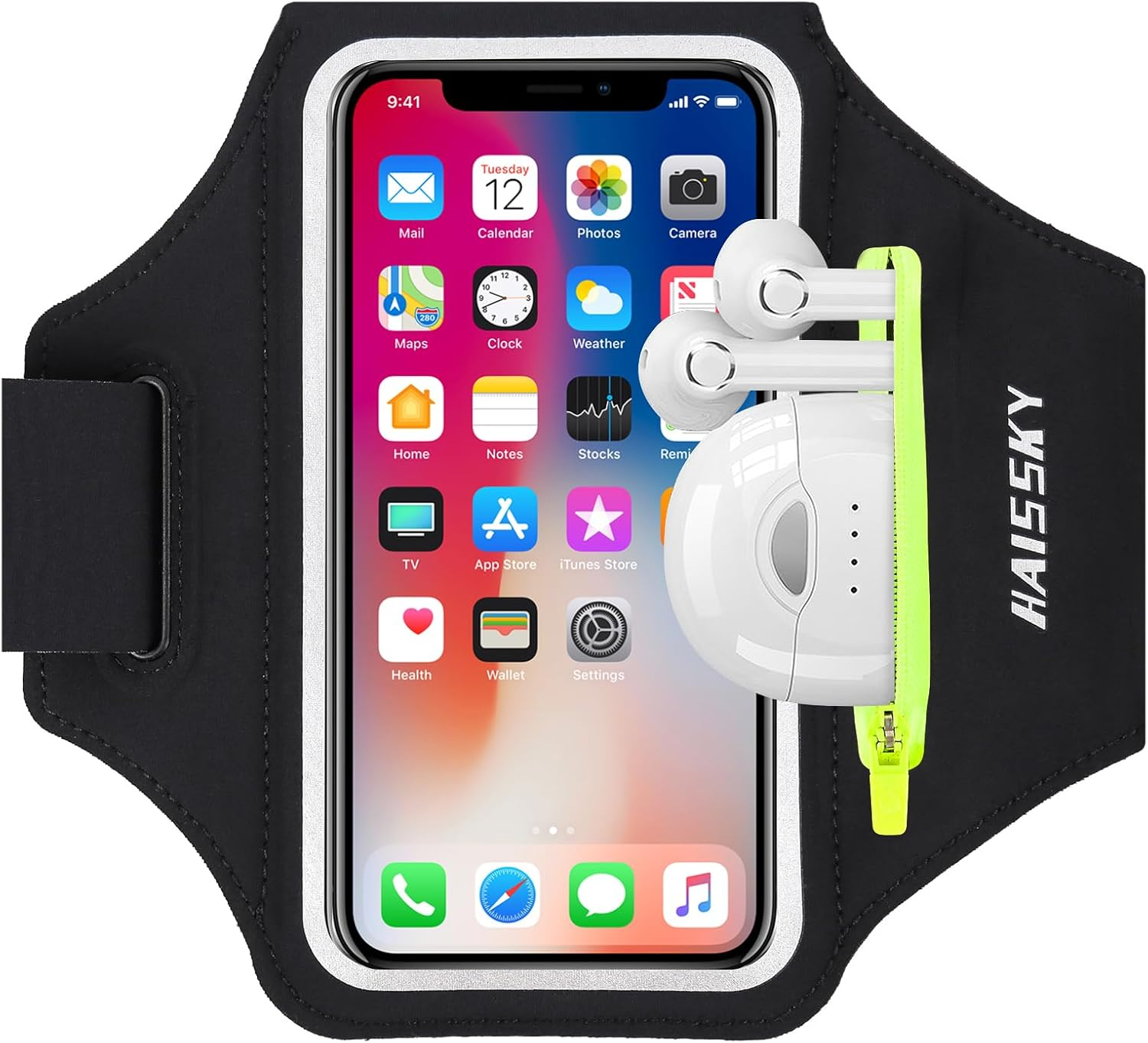 HAISSKY Sports Armband with Headphones Bag Sports Armband Mobile Phone Case Sport for Iphone 16 Pro Max/15 Pro/14/13 Pro/12 Plus, Huawei P70 Pro/P60 Pro/Mate 60 Xiaomi, Galaxy Mobile Phone Case
