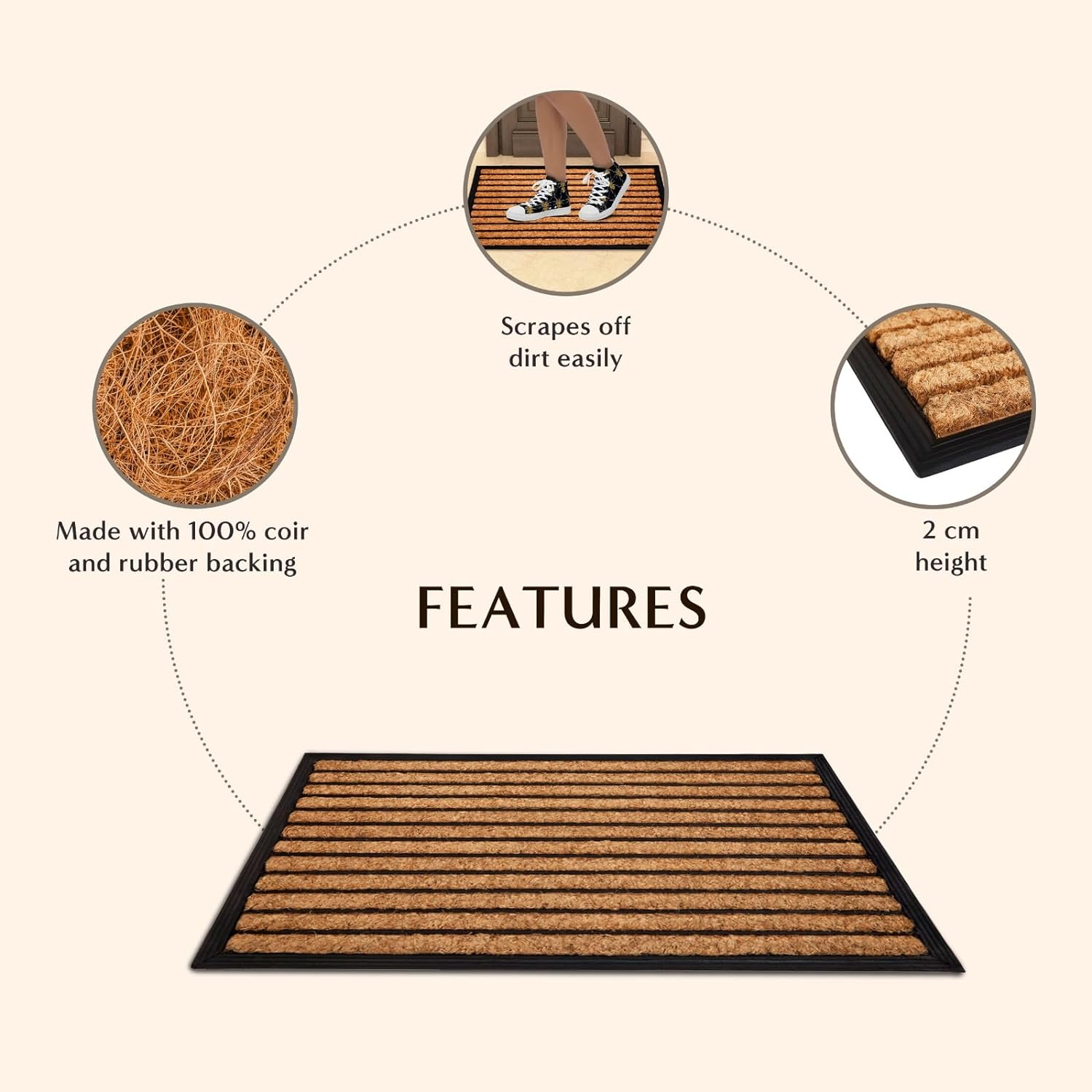 Rubber Bordered Coir Doormat Stripes | Welcome Mat | Entry Mat | (60 Cm X 90 Cm) image number 3