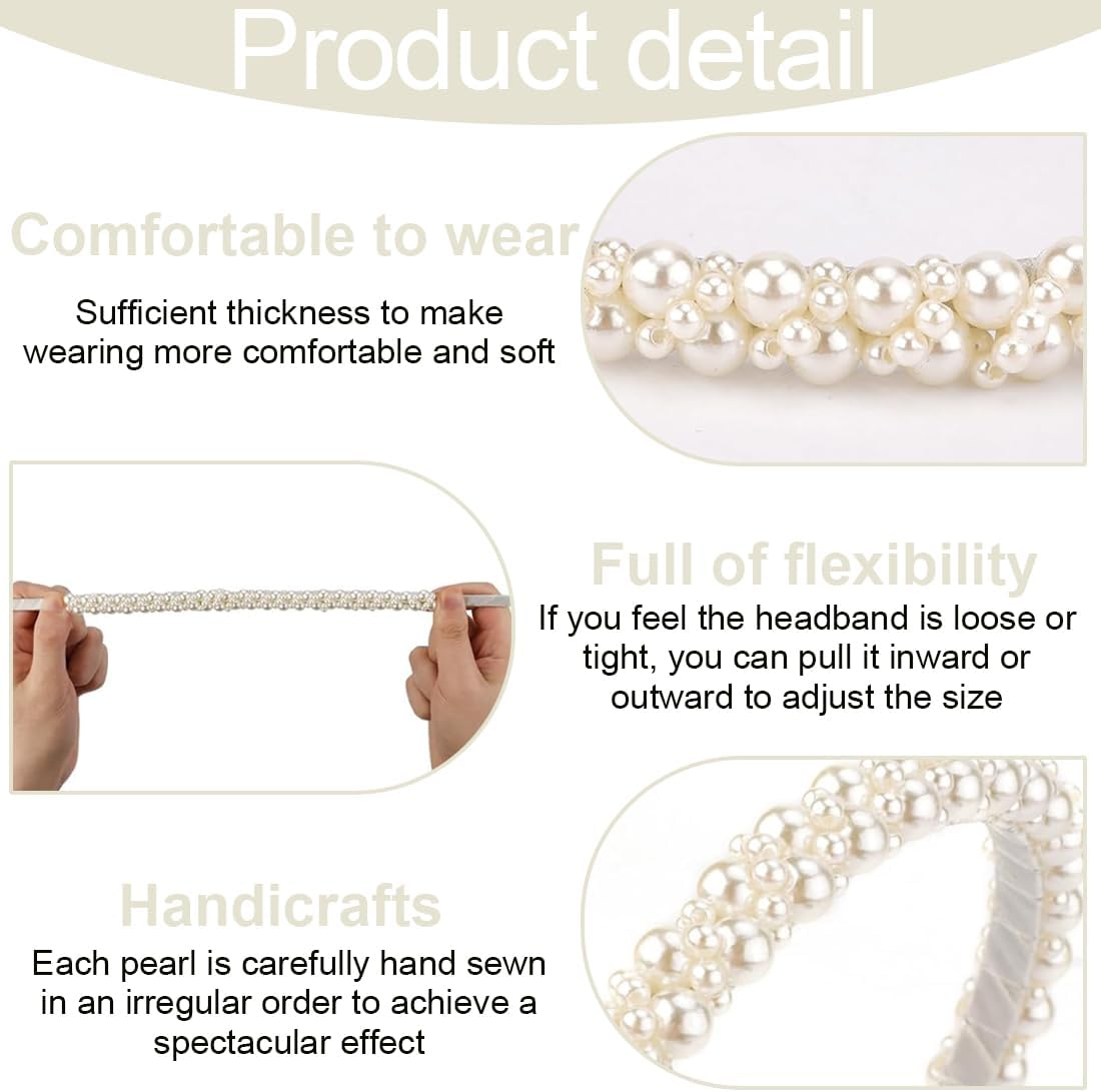 OUDQFCJ Pearl Headband, Headband with Pearls for Women, Wedding Hair Band, Elegant Hair Accessories, for Everyday Use (Standard) (White)