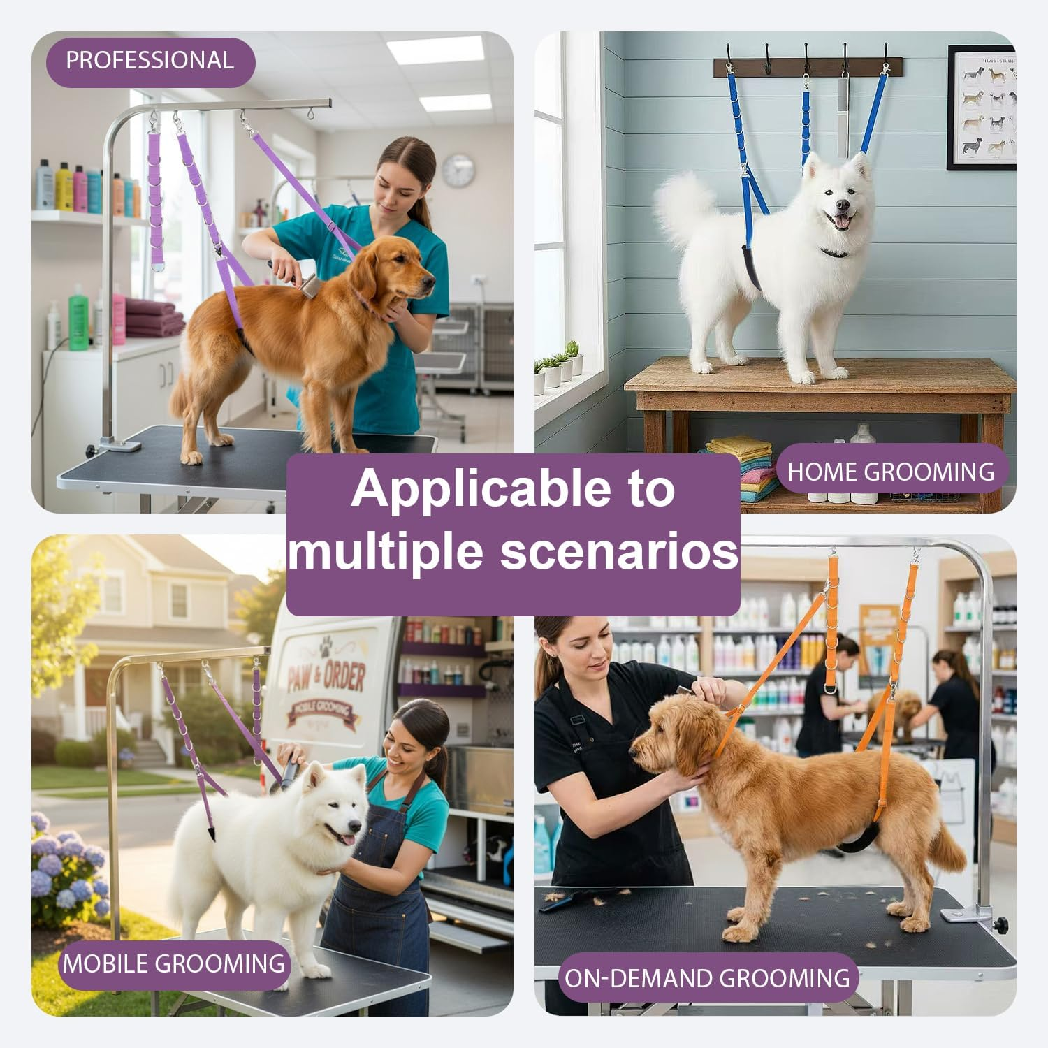 Dog Grooming Belly Straps Belly Band & Loop Extension Set - Adjustable & Comfortable Grooming Tools for Pet Grooming Tables Arms and All Dog Breeds (Gray)