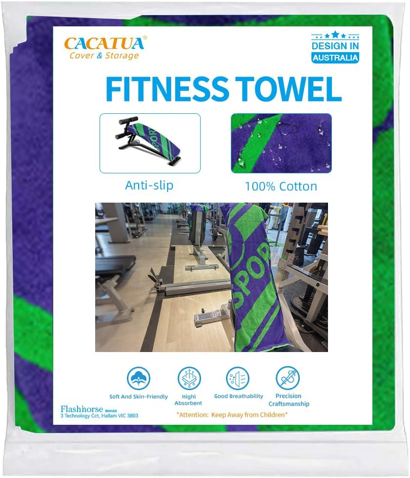 Gym Towel with Pocket, Professional for Weight Bench,100% Cotton Towel, Super-Absorbent Soft for Yoga, Weight Bench Press, Pilates, Sport (Purple&Green-1)