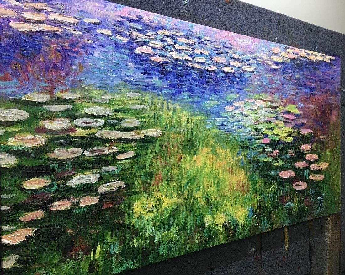 Framed Oil Painting,Hand Painted Modern Abstract Textured Big Wall Paintings,Can Be Hung Home Decoration Large Canvas Wall Art,Monet Style Water Lily Replica (80 X 40 Cm) image number 5
