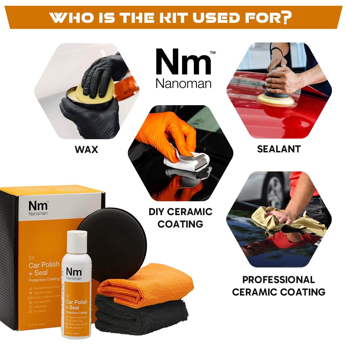 Nano Ceramic Car Polish and Wax Kit. Easy to Apply High Gloss Nano Ceramic Polish (100Ml) Complete with Application Pad and Polishing Cloths image number 2