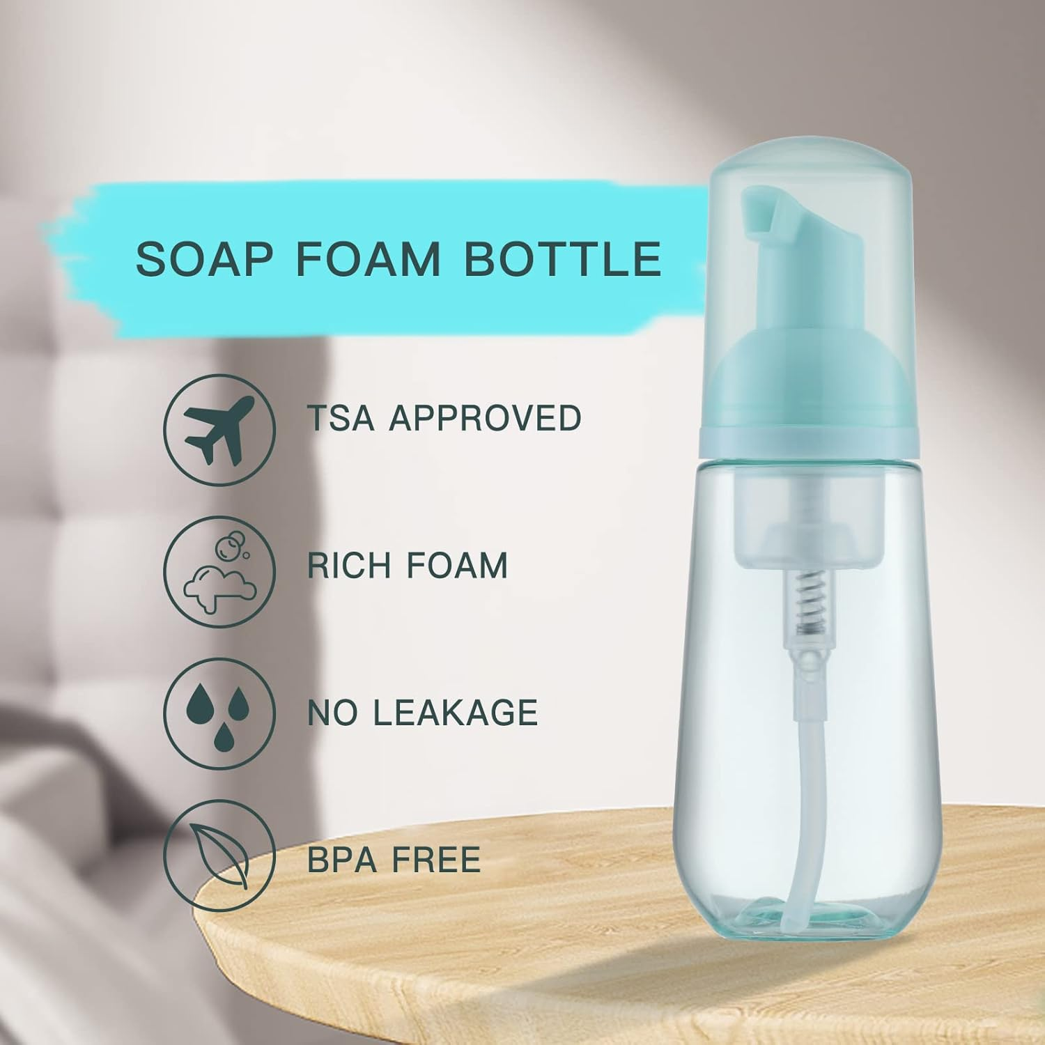 Tekson Soap Foam Bottle, Empty Travel Foaming Lash Shampoo for Cleanser, Dispenser (60Ml, 2 Fl Oz) - Green image number 3