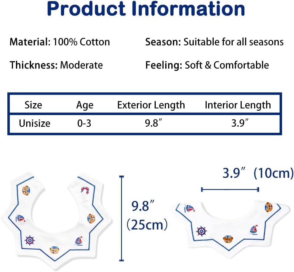 Amersis Sailor Baby Bibs 3 Pack for Baby Boys and Baby Girls - Bibs For Boys image number 5