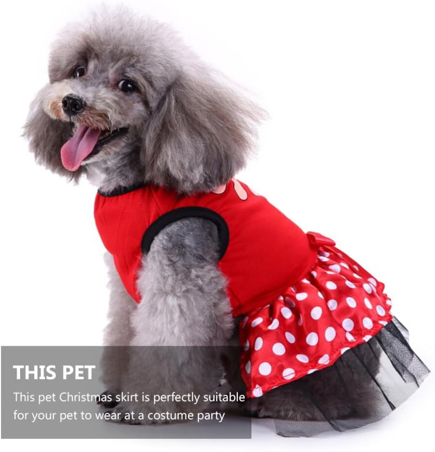 POPETPOP Reindeer Face Puppy Dog Dress Christmas Dog Costume Red Xmas Tutu Skirt for Pet Dogs (Size XL) image number 5