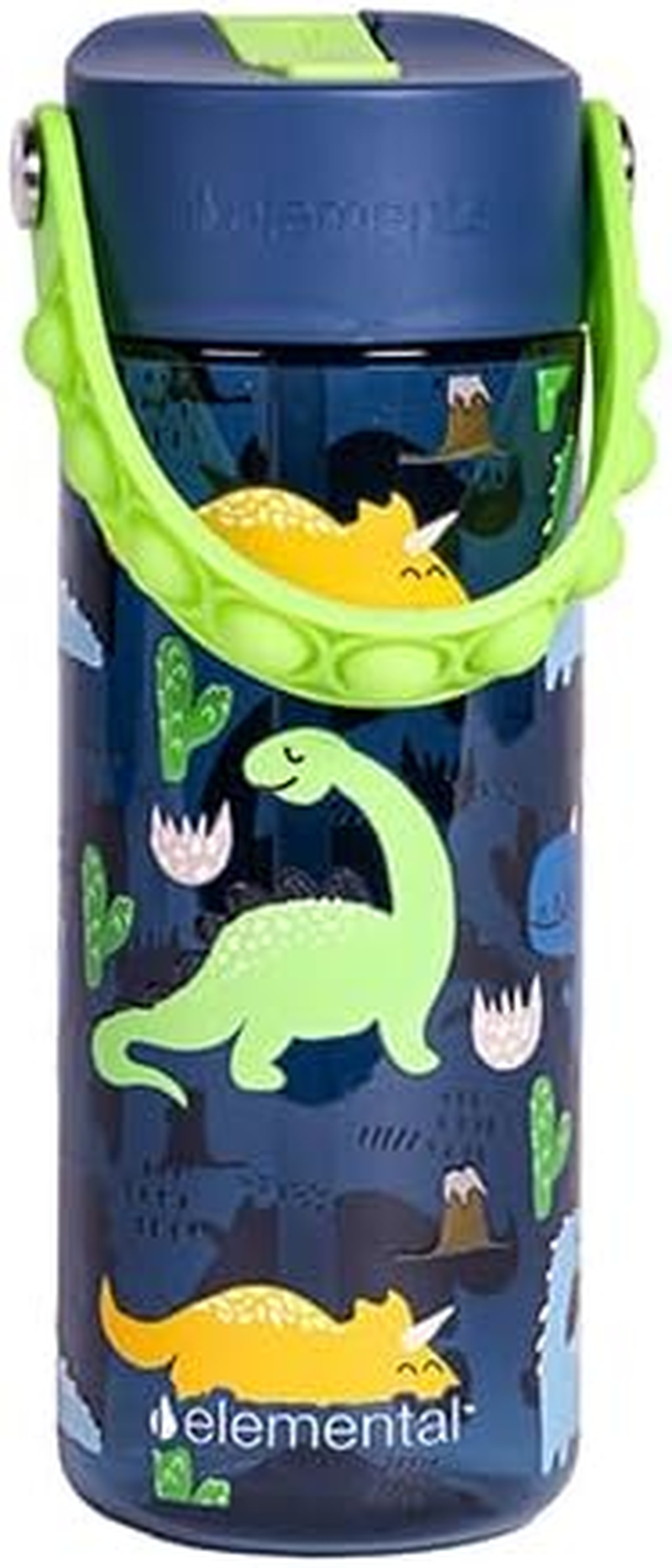 Elemental Kids Water Bottle - Leak Proof School Bottle with Straw & Pop-It Handle - Reusable Plastic Water Bottle - BPA Free, Dishwasher Safe Drink Bottle for Boys & Girls - 532Ml - Dinosaur - Black image number 5