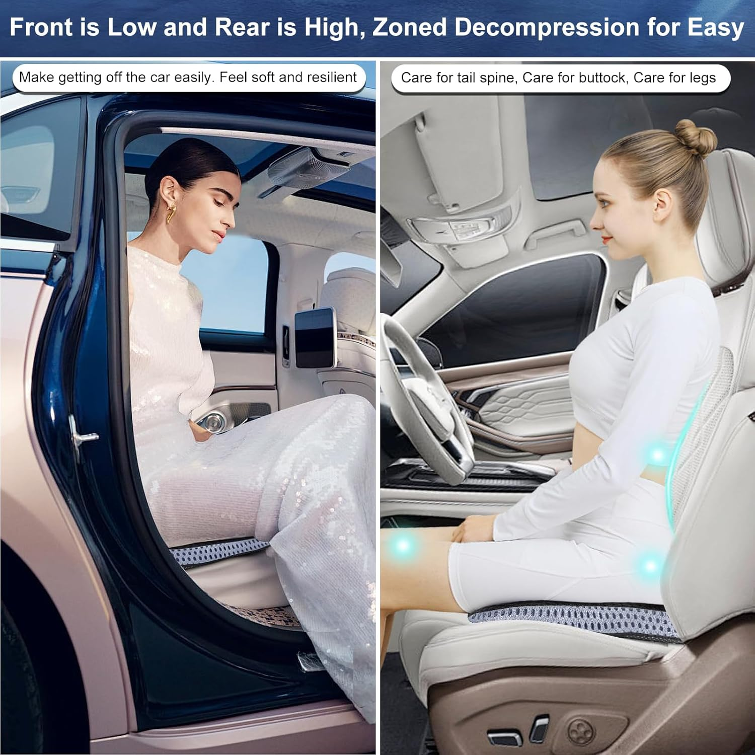 MAEZOE Car Seat Cushions for Driving, Adult Booster Seat for Car, 100% Polyurethane Wedge-Shaped Memory Foam for Driver/Passenger - Tailbone Pain Relief Cushion, Sciatica & Back Support image number 6