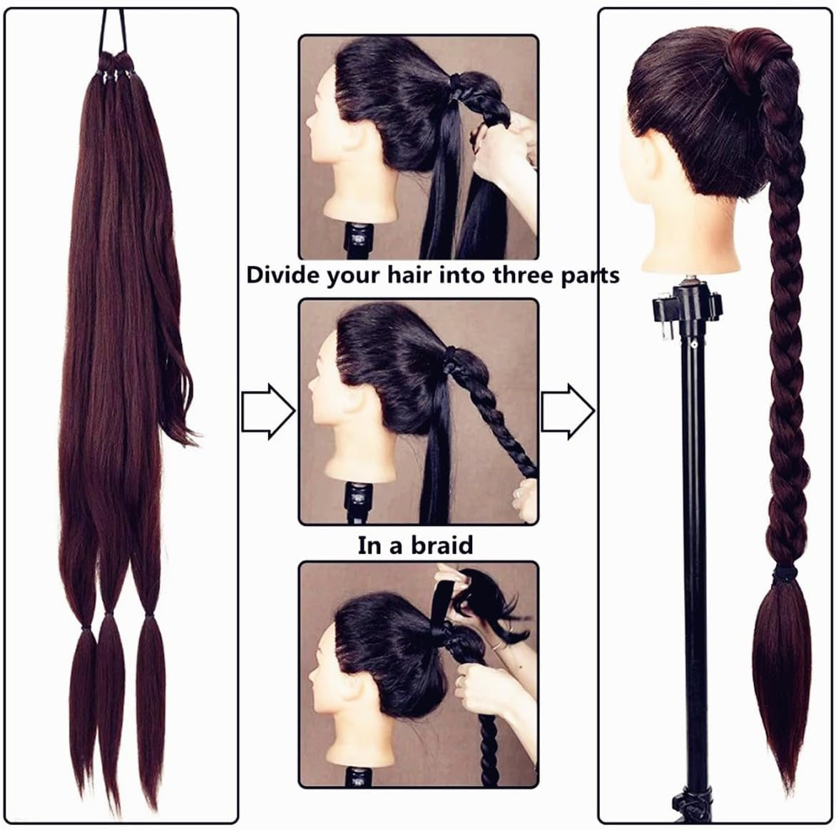 31 Inch Long Braided Ponytail Extension with Hair with Tie Straight Wrap around Hair Extensions Pony Tail DIY Natural Soft Synthetic Piece for Women (80Cm, Black) image number 6