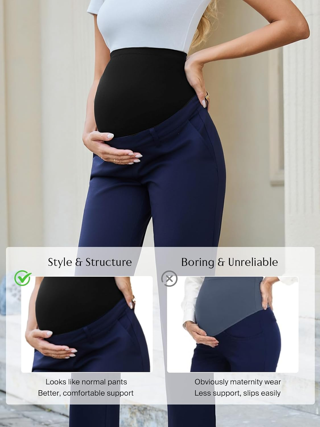 Ecavus Maternity Pants over the Belly Seamless Stretch Work Pants Dual Length Pregnancy Office Dress Pants with Pockets image number 5