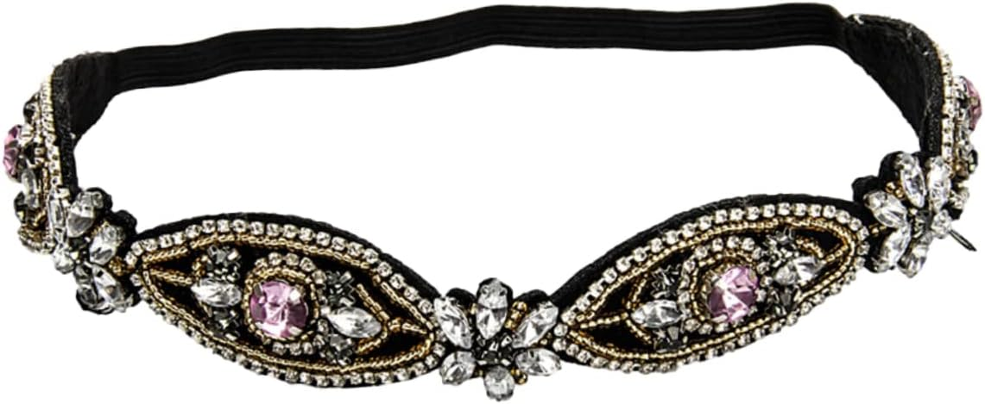 KALLORY Handmade Rhinestone Beaded Elastic Headband for Women Girls Crystal Hairband Women Hair Hoop for Casual Outings and Parties image number 3