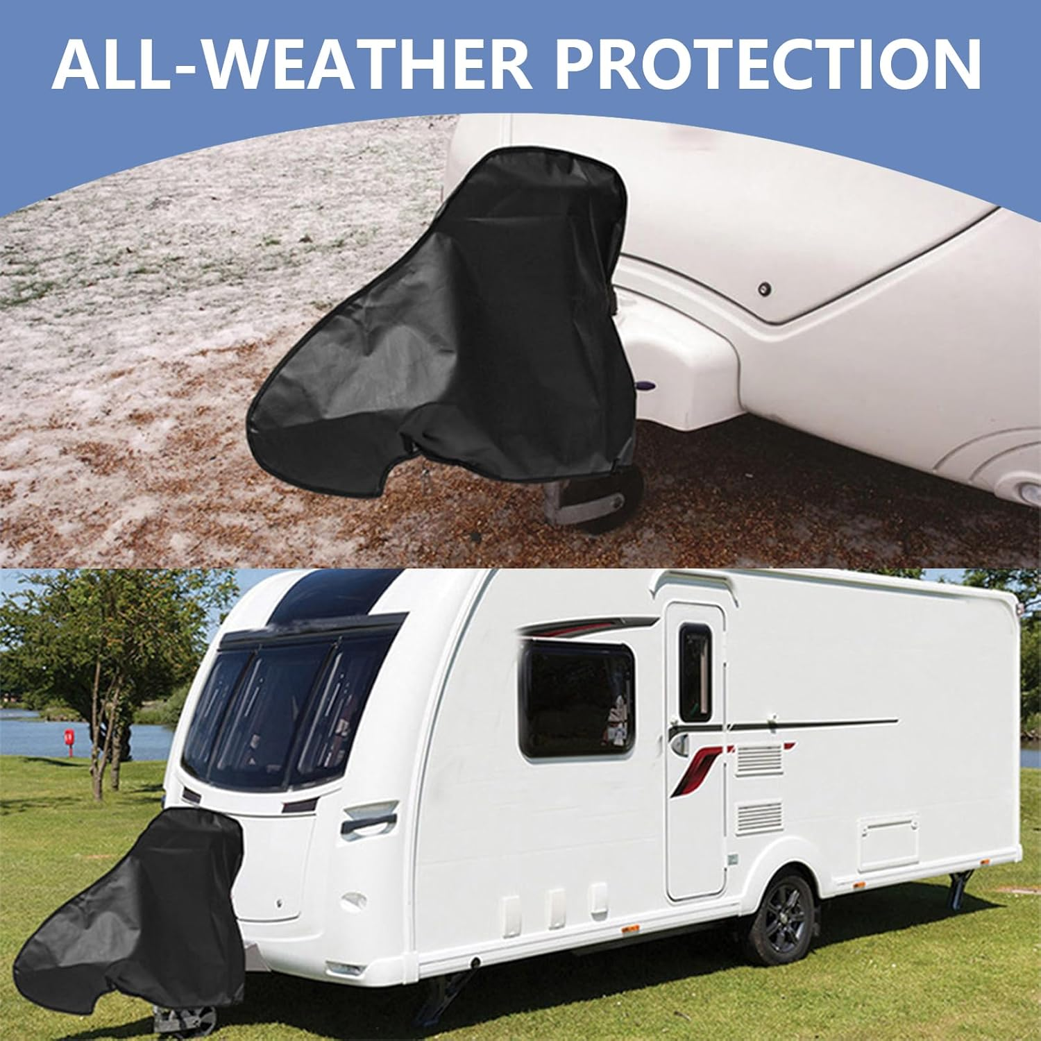 Universal Waterproof Caravan Hitch Cover, Heavy Duty Tow Hitch Cover with Adjustable Strap, Caravan Drawbar Trailer Protector, All-Weather Waterproof Tow Bar Cover for Campervan and Trailer (Black) image number 3