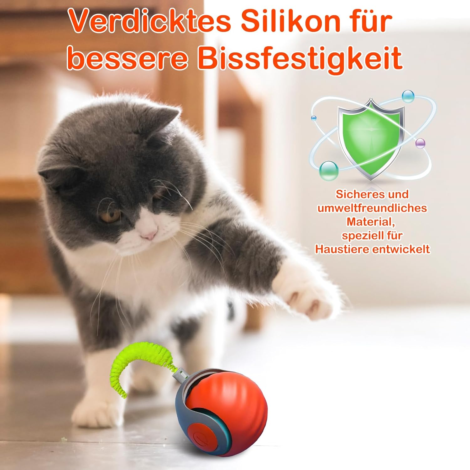 Interactive Cat Toy, Cat Ball, Electric Cat Toy with USB, Two Working Modes, Cat Toy with 3 Replacement Tails, Intelligence Toy for Cats (Orange) image number 1