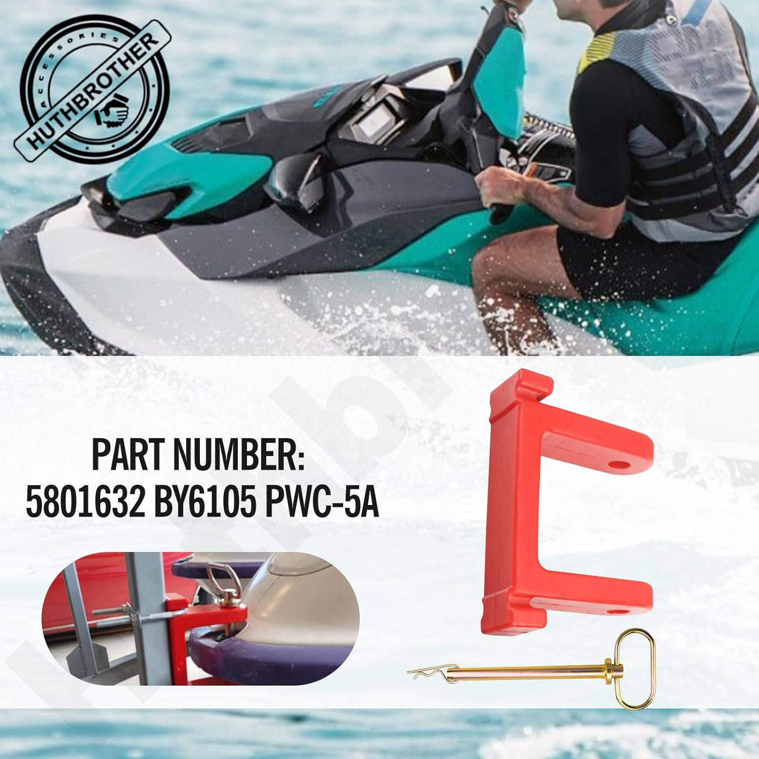 Huthbrother Bow Stops PWC-5A Trailer Bumper W/Hitch Compatible with Jet Ski Ski Doo, Waver Runner, Pwc,Replace 5801632 BY6105 image number 6