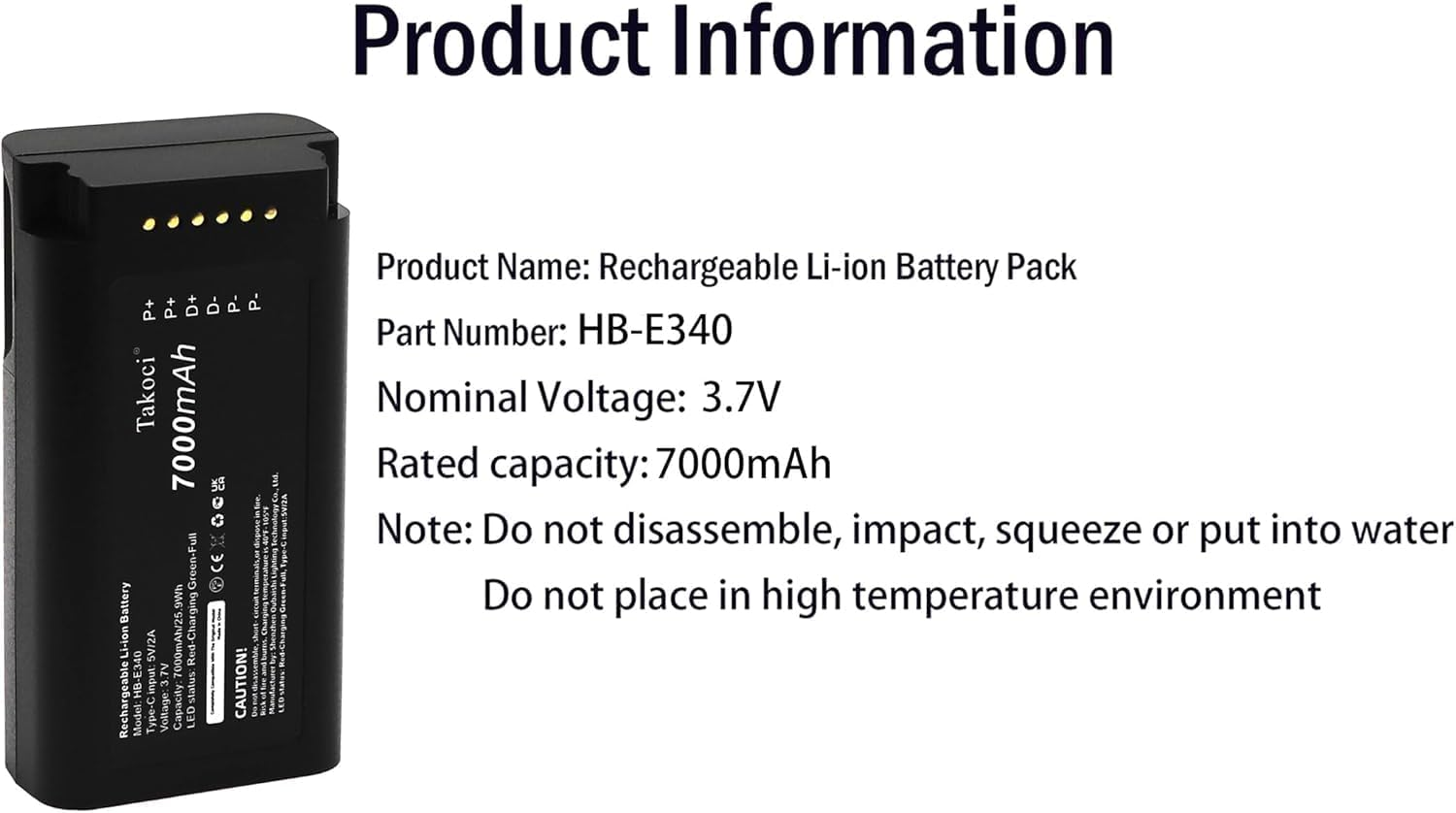 TAKOCI E340 Battery Replacement Compatible with Eu/Fy Security Video Doorbell E340/C31 Dual Camera Video Doorbell E340/C31 Spare with Type-C Charger Cable 7000Mah/3.7V image number 3