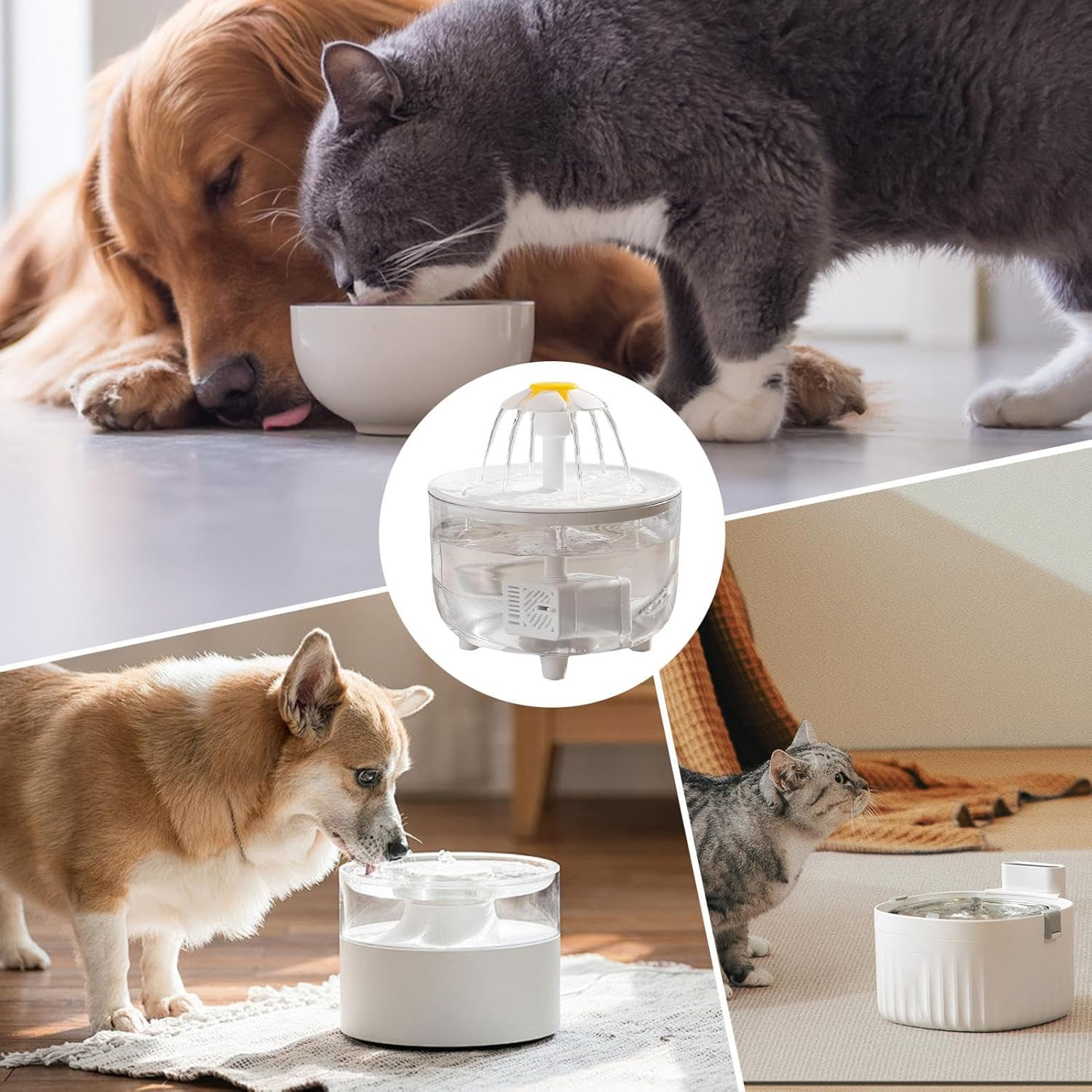 15X15X16Cm Pet Fountain Water Bowl, White USB Pet Fountain, 1L Silent Cat Water Fountain for Drinking, Electric Flower Style Water Dispenser, Cat Water Fountain with Filter image number 3