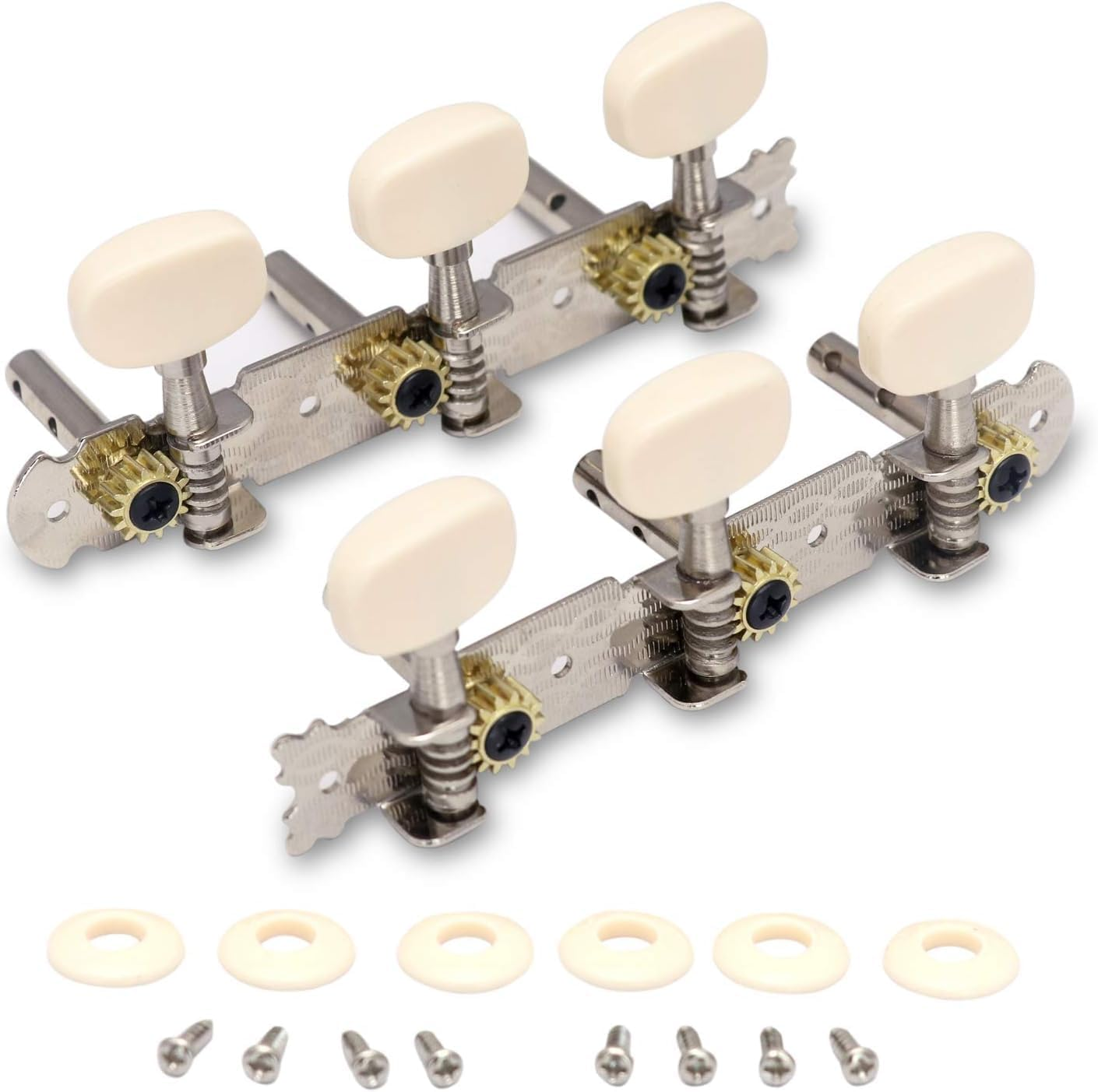1Pairs Guitar String Tuning Pegs Tuning Keys Machine Heads Tuning Machines for Classical Guitar Chrome Plated 3R3L on a Plank with Acrylic Button Compatible with Classical Guitar image number 5