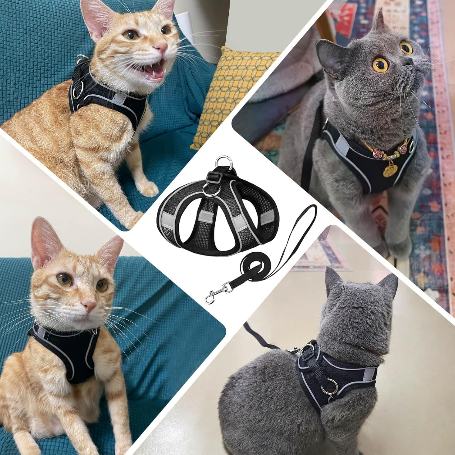 Enjoying Cat Harness and Leash Set, Escape Proof Soft Adjustable Vest Harnesses for Small Cats, Outdoor Walking Travel, Black, XXS