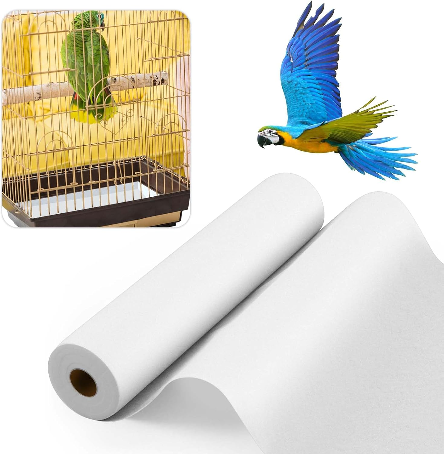 Drydiet 100 Ft X 22 Inch Bird Cage Liner Disposable Cages Cushion Pad Mat Precut Absorbent Bird Cage Paper Large Parakeet Cage Liners Accessories for Pet Animal Bird Parrot (White) image number 4