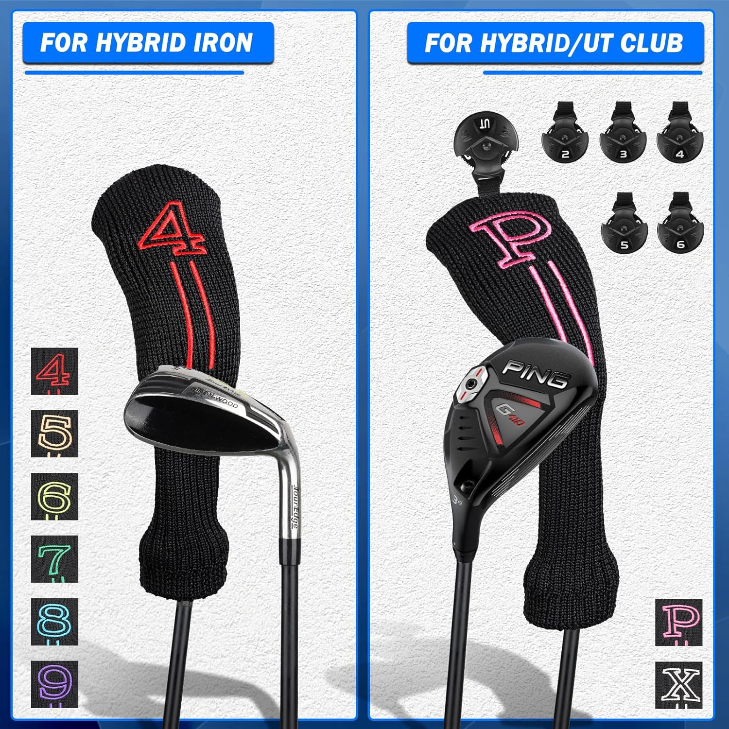 Mytag Golf Hybrid Head Covers, Small Hybrids Driving Iron Headcover, 8Pcs Fits Cobra T Rail, Cleveland Launcher, Wilson Launch Pad, Tour Edge Utility Irons image number 2