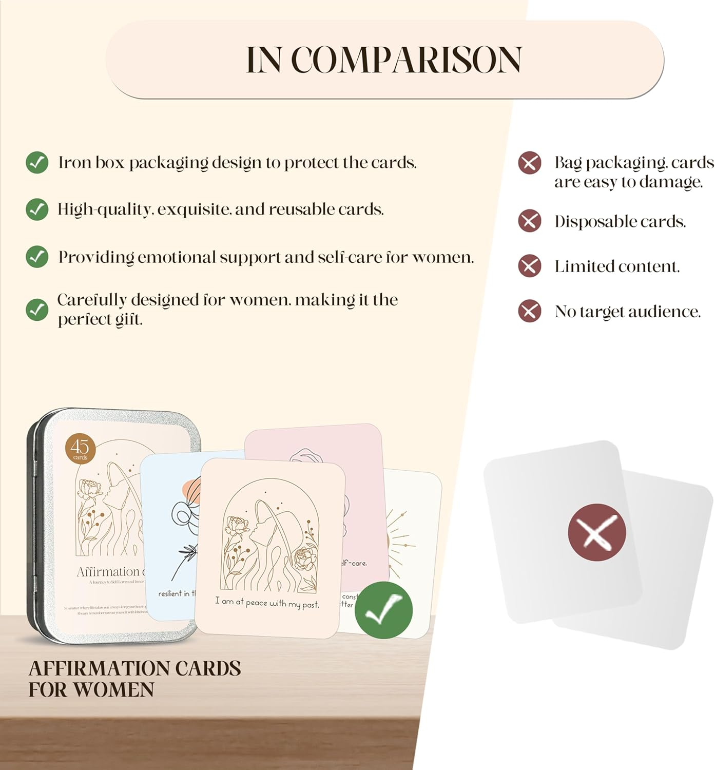 BIROYAL Positive Affirmations Cards for Women - 45 Motivational Cards with Inspirational Quotes - Daily Affirmations for Women - Inspirational Card with Display Stand & Metal Box - Best Affirmation Gifts image number 4