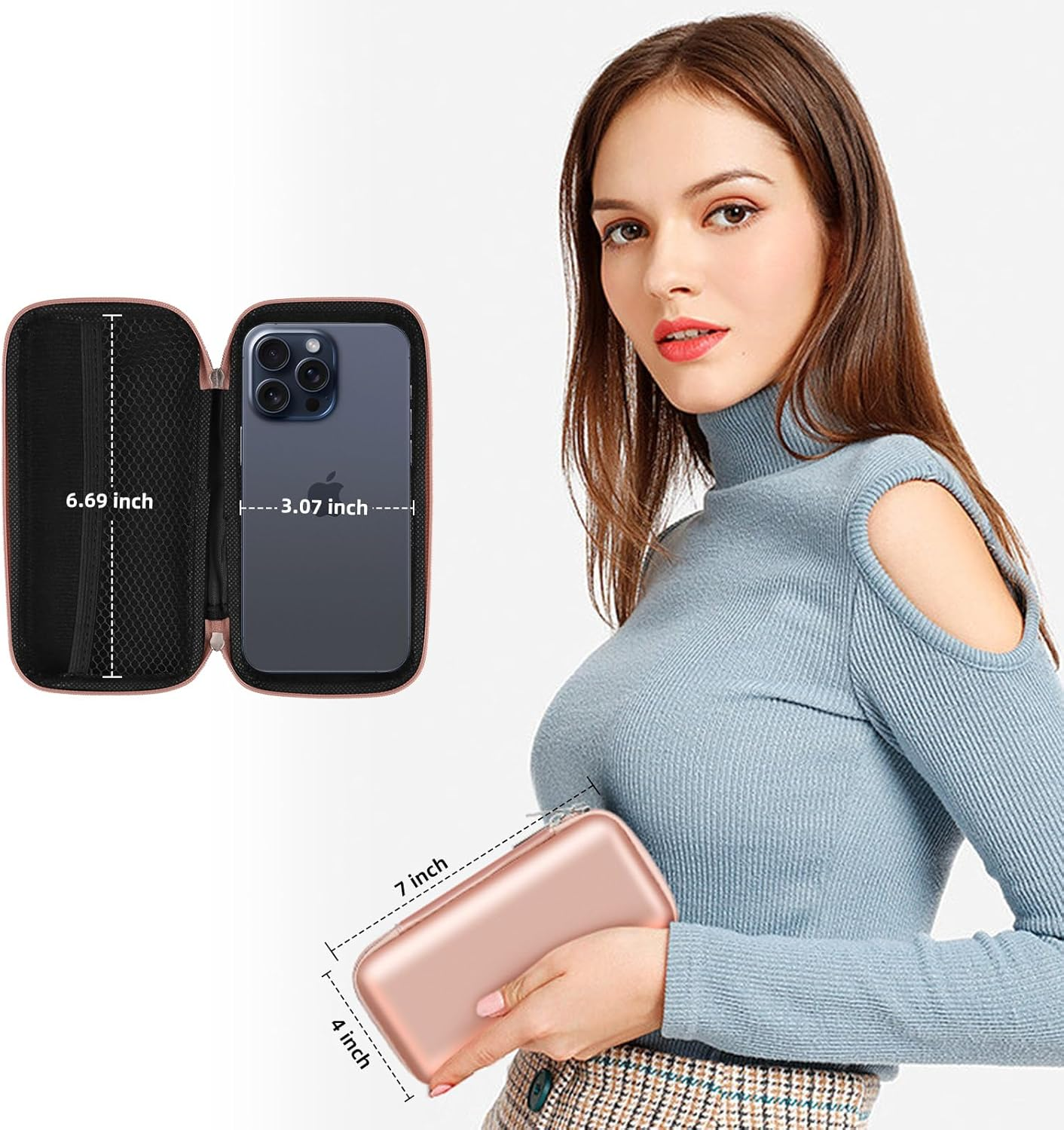 Shockproof Carring Case, Imangoo Hard Protective EVA Case Impact Resistant Travel Power Bank Pouch Bag USB Cable Organizer Sleeve Pocket Accessory Earphone Pouch Smooth Coating Zipper Wallet Rose Gold image number 2