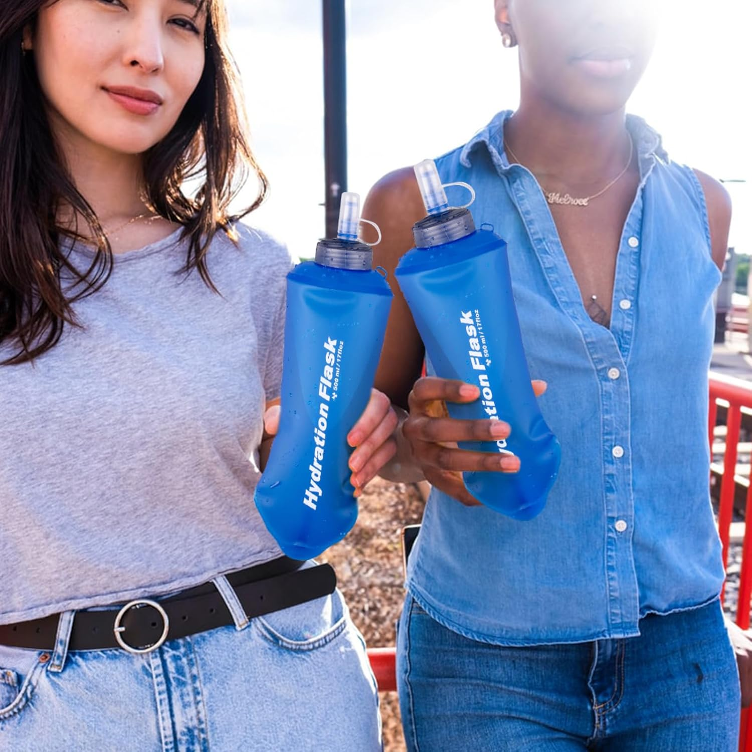 TRIWONDER Hydration Bladder Water Bottle BPA Free Foldable Water Reservoir Hydration Pack for Bicycling Hiking Camping Backpack (500Ml/16.9Oz - Blue - Pack of 2) image number 5