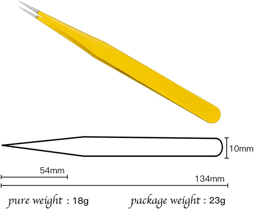 MAXLEAF 2Pcs Stainless Tweezers Straight Curved Tweezers for Stickers Eyelash Extensions Precision Electronics Nail Rhinestone Jewelry, Scrapbooking Tools (Yellow) - Green image number 4