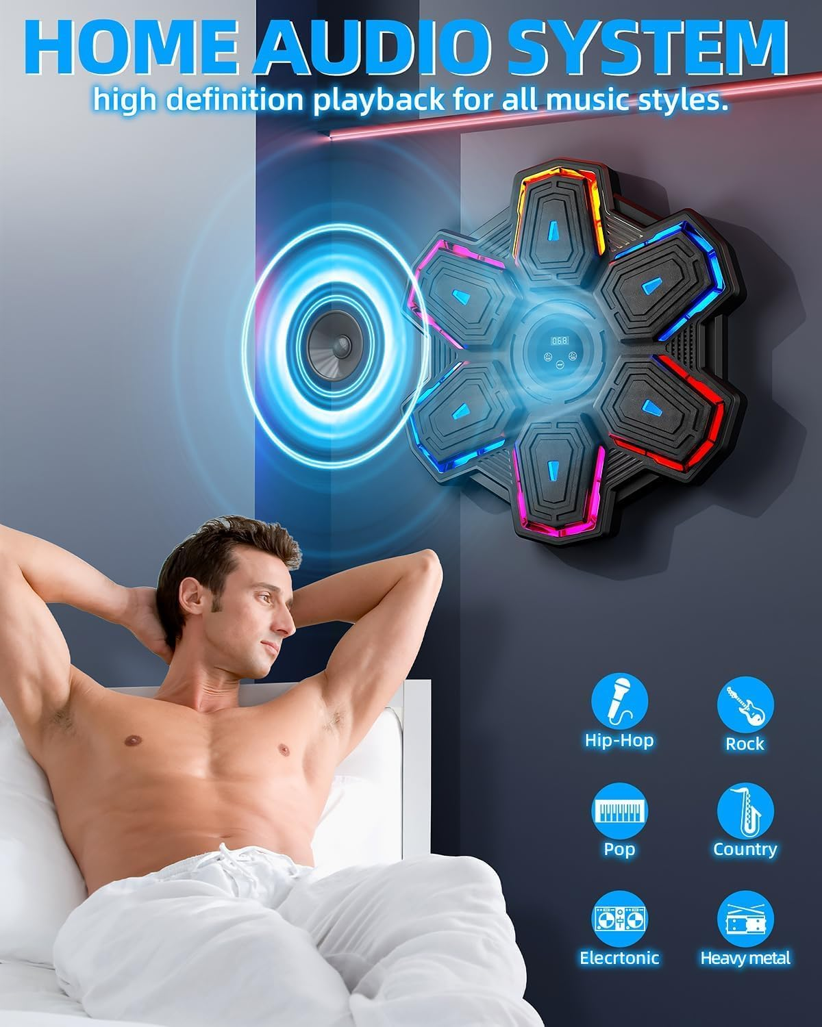 Music Boxing Machine Upgraded Version of Smart Music Boxing Machine Speed Adjustment Boxing Training Equipments for Home Adults and Children Wall Target Striker Reaction Indoor Electronic Target image number 2