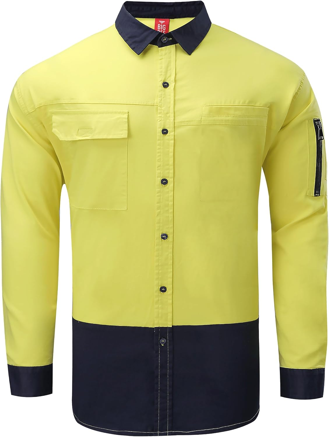 BIG BEE Hi-Vis Work Shirt, Cotton Long Sleeve Safety Workwear