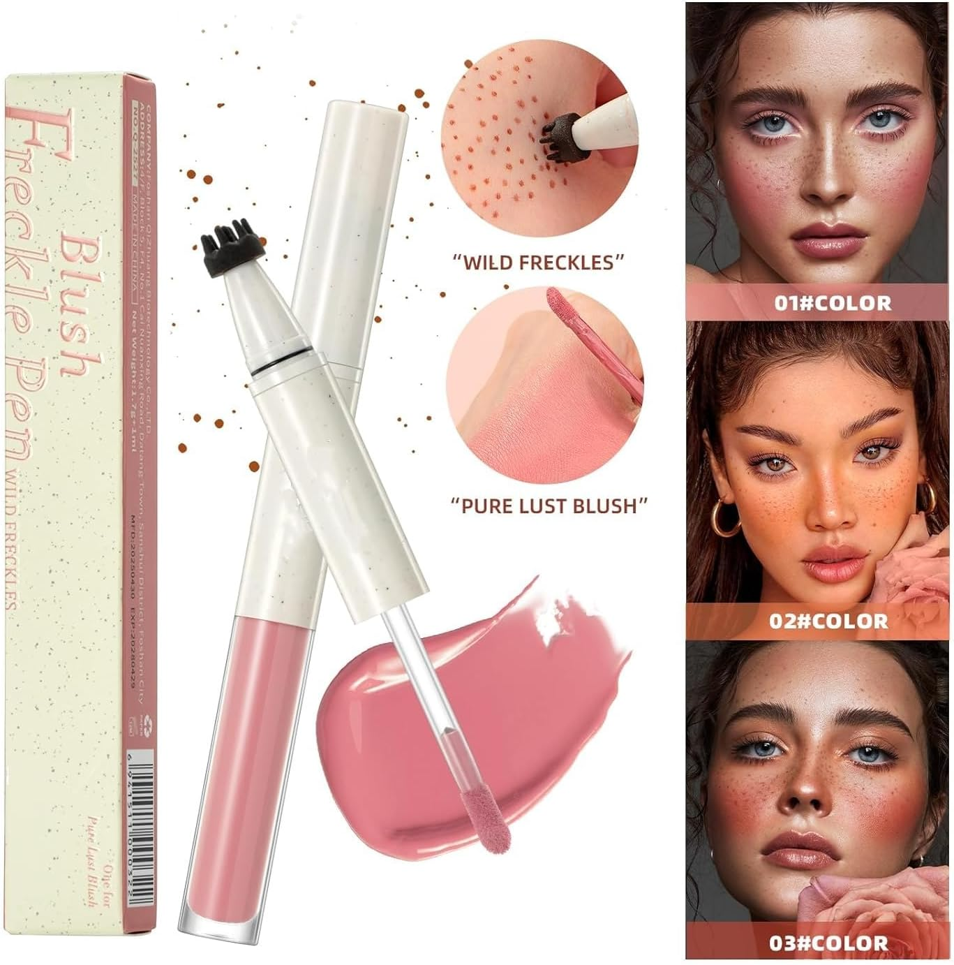 Liquid Face Blush Freckle Pen, Natural Dewy Cream Blush with Light Brown Faux Freckle Stamp Pen 2 in 1 Makeup Natural Sunkissed Dewy Cheeks, Waterproof Fake Freck Tint Marker (1#) - 2 image number 2