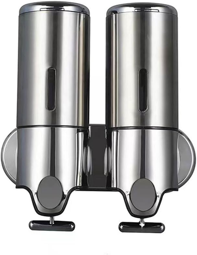 MTSDM Stainless Steel Wall Mounted Bathroom Shower Pump Dispenser, 1000Ml Bathroom Soap Dispenser for Shampoo Conditioner, 2 Chamber Wall-Mounted Shampoo Distributor, Shower Soap Press Pump for Hotel