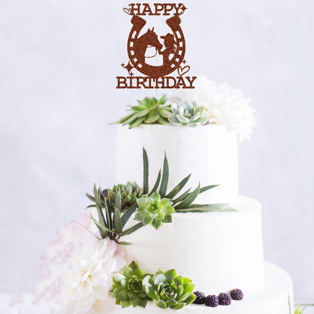 XIUHUBA Cowgirl Happy Birthday Cake Topper, Mexican Western Birthday Cake Decorations, Fiesta Theme Girls Birthday Party Decor Supplies Brown Glitter image number 4