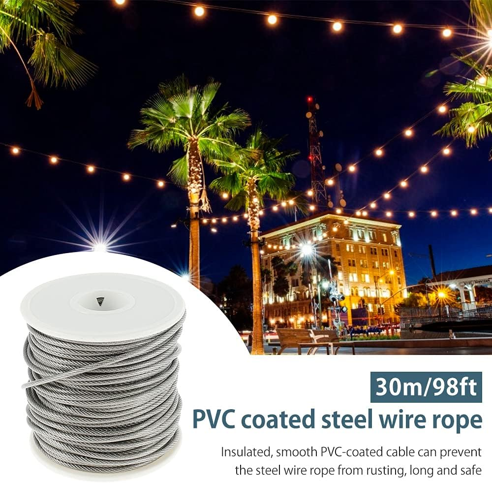 Wire Rope Kit Stainless Steel 304 Marine Grade Cable Railing Kit, Heavy Duty Aircraft Wire Rope & Picture Suspension Kits for Gardens Railing Decking, Boat Hardware (30M/98Ft) image number 2