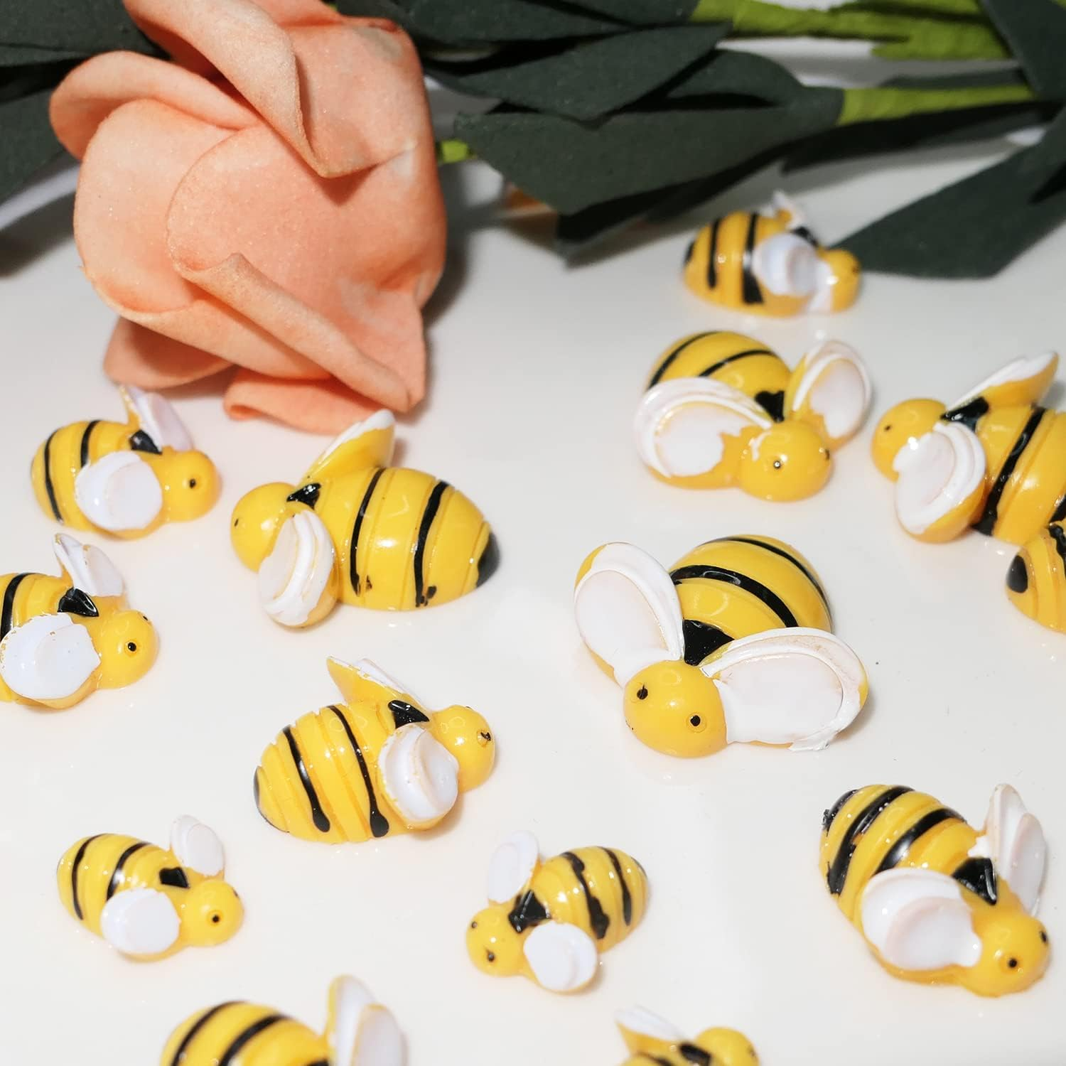 HADDIY Tiny Craft Bees,50 Pcs Small Plastic Resin Bumble Bee Decor for Embellishments and Bee Themed Birthday Party Table Decoration image number 3