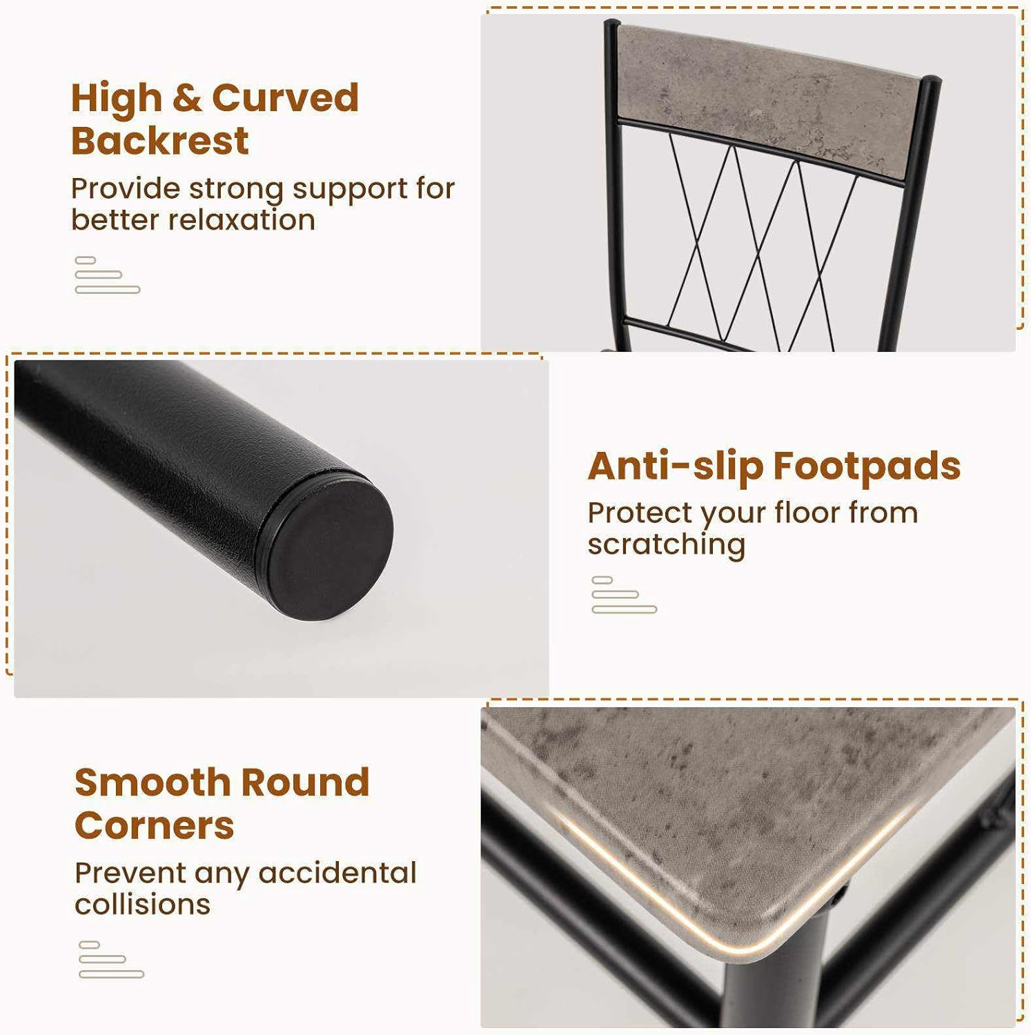 Giantex 5Pcs Dining Table Set for 4, Modern Kitchen Dining Room Furniture Set W/Kitchen Table, 4 Dining Chairs, Metal Frame, Space-Saving Dinette Set for Small Place Home Office Breakfast Nook (Grey) image number 5