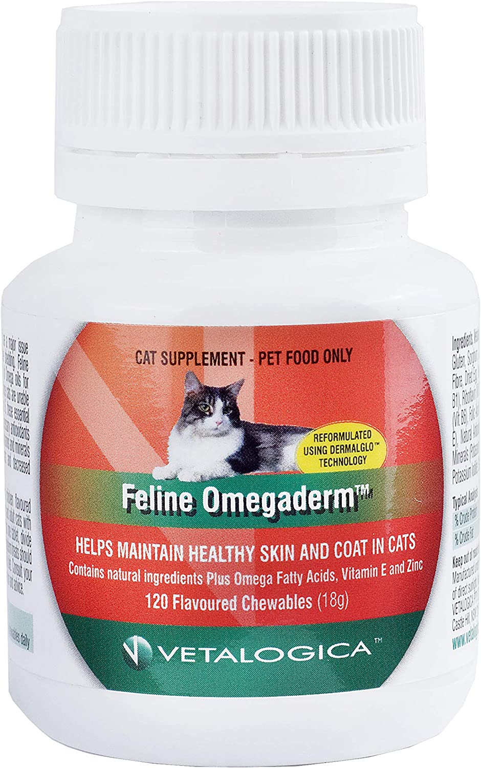 Vetalogica Feline Omegaderm Healthy Skin and Shiny Coat Supplements 120 Chewable Tablets