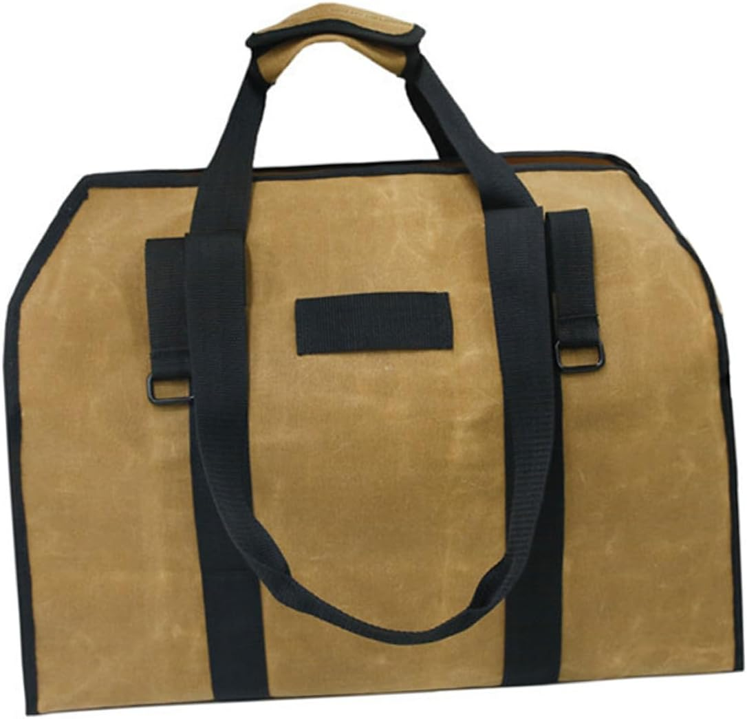 Capacity Waxed Canvas Firewood Tote Bag Firewood Carrier with Padded Handles Log Handbag for Outdoor Fireplace and Camping Use image number 2