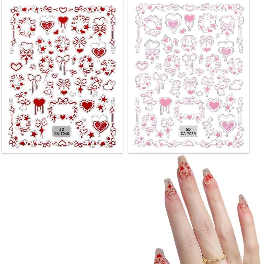 Heart Bow Nail Stickers for Women Girl Christmas Birthday Gifts for Daughter Granddaughter Valentine'S Day Gifts for Girlfriend Gf Star Christmas Manicure Decorations for 2 image number 3
