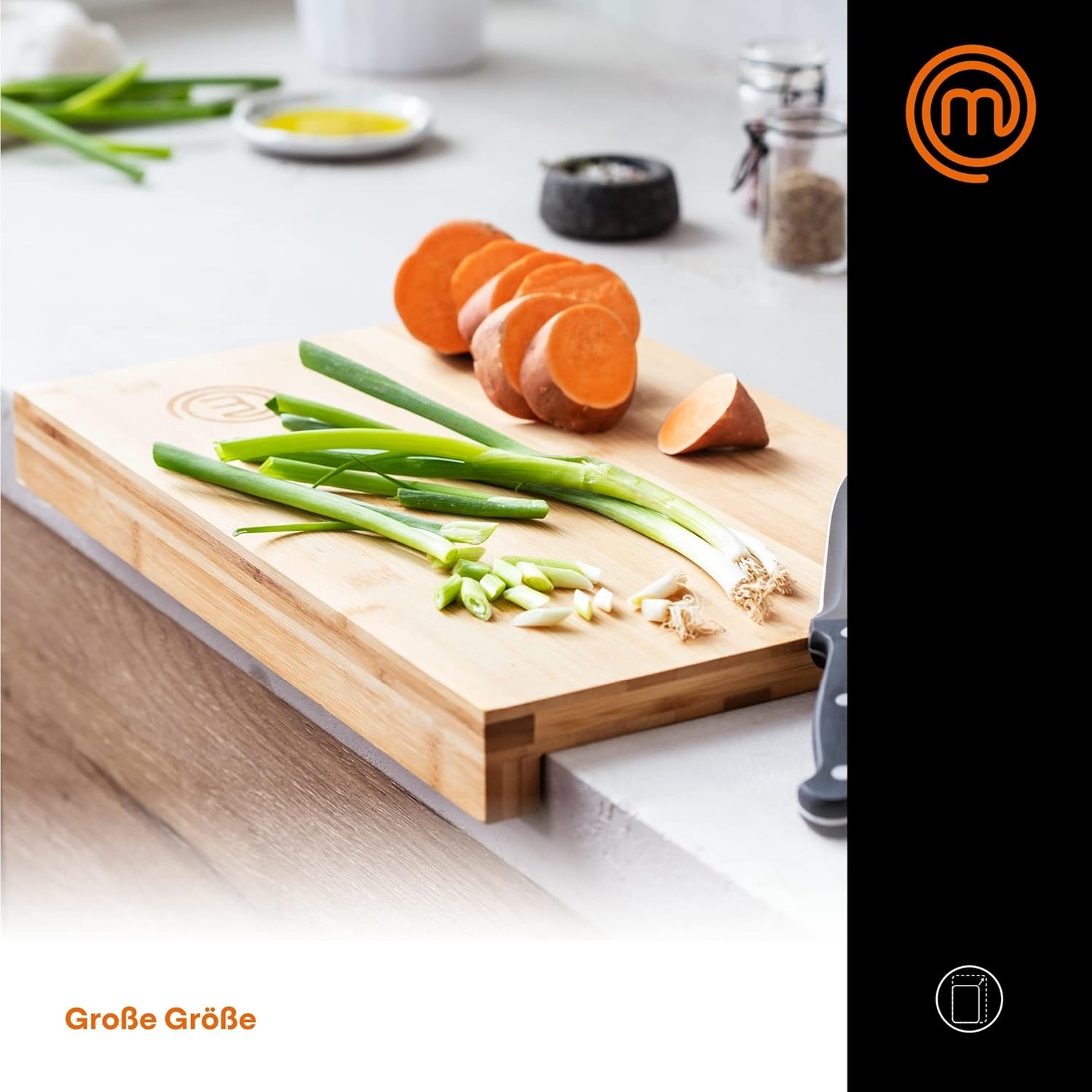 Masterchef Counter Edge Chopping Board Wood, Bamboo Worktop Saver, Large Wooden Chopping Board with Lip, Bamboo Cutting Board, Natural & Sustainable Material, Hygienic & Food Safe for Your Kitchen image number 3