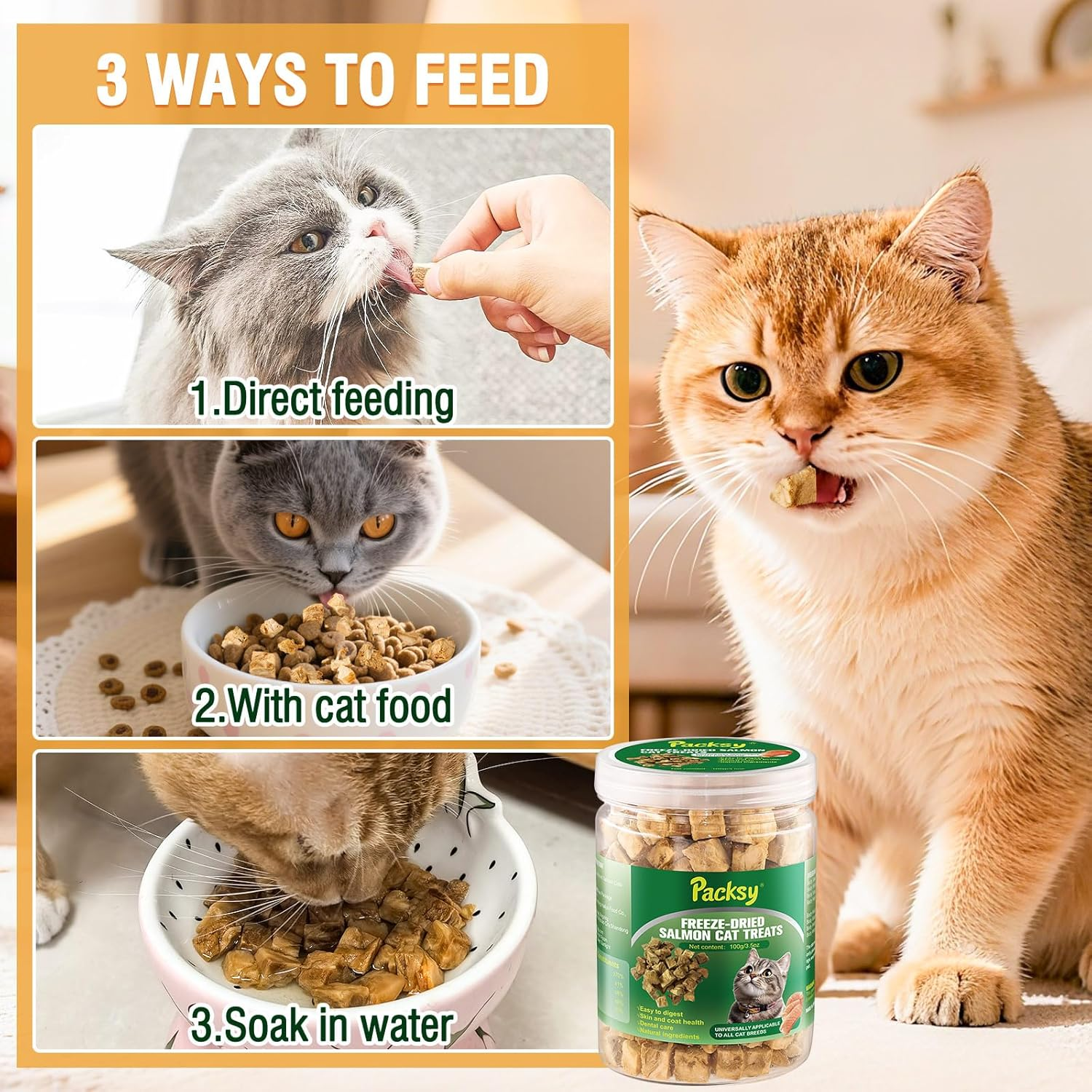 100G Freeze-Dried Salmon Cats Treats,High-Protein,Grain-Free,Natural Cat Snack,Healthy and Delicious,For Cats' Skin and Coat Health,Also for Dogs image number 5