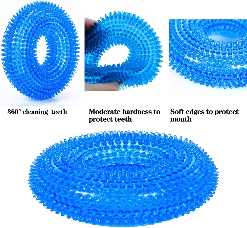 Durable Dog Squeaky Chew Toys for Aggressive Chewers Dental Teething Cleaning (Non-Toxic Soft Natural Rubber), Cute Crystal Ring Design 3.9 Inches (Blue) image number 2