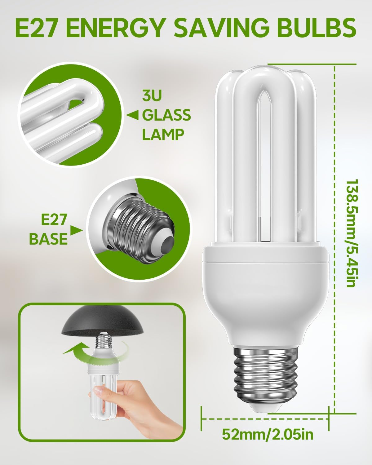 Brightark Energy Saving Light Bulbs, 11W E27 LED Bulbs Cool White 6500K, E27 ES CFL Low Energy Light Bulbs 11W=60W, 3U CFL Compact Fluorescent Stick Bulbs, Non-Dimmable, 4 Pack