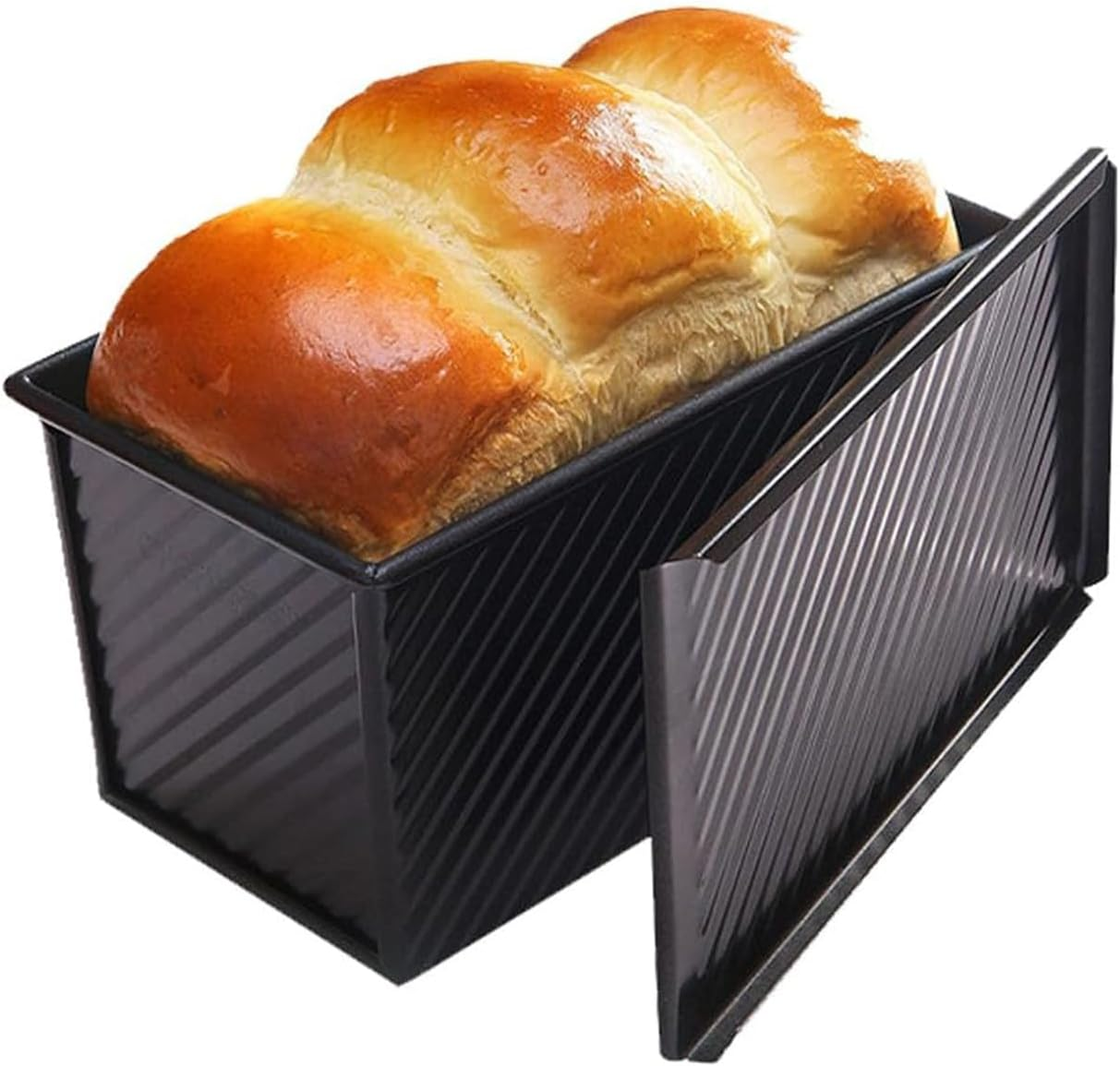 Loaf Pan with Lid, Non-Stick Bread Pans Bakeware, 1Lb Dough Carbon Steel Baking Bread Toast Mold,Corrugated Toast Box for Oven Baking, Big Capacity Baking Tool (Black) image number 6