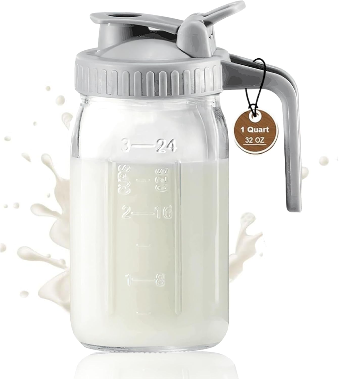 32 Ounce Glass Mason Jar Water Bottle with Spout Handle Leak Proof Silicone Seal Ideal for Cold Brew Coffee Milk Juice Lemonade Breast Milk Storage and Other Beverages Easy Clean Ergonomic Design image number 6